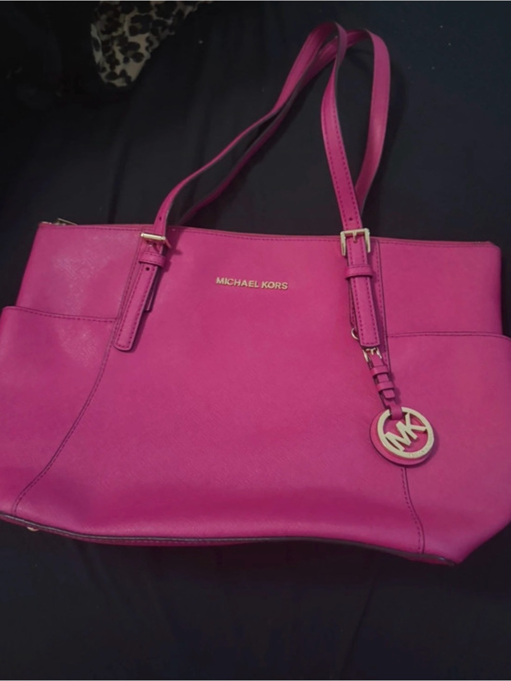 Michael Kors Hot Pink Leather Tote with Gold Hardware